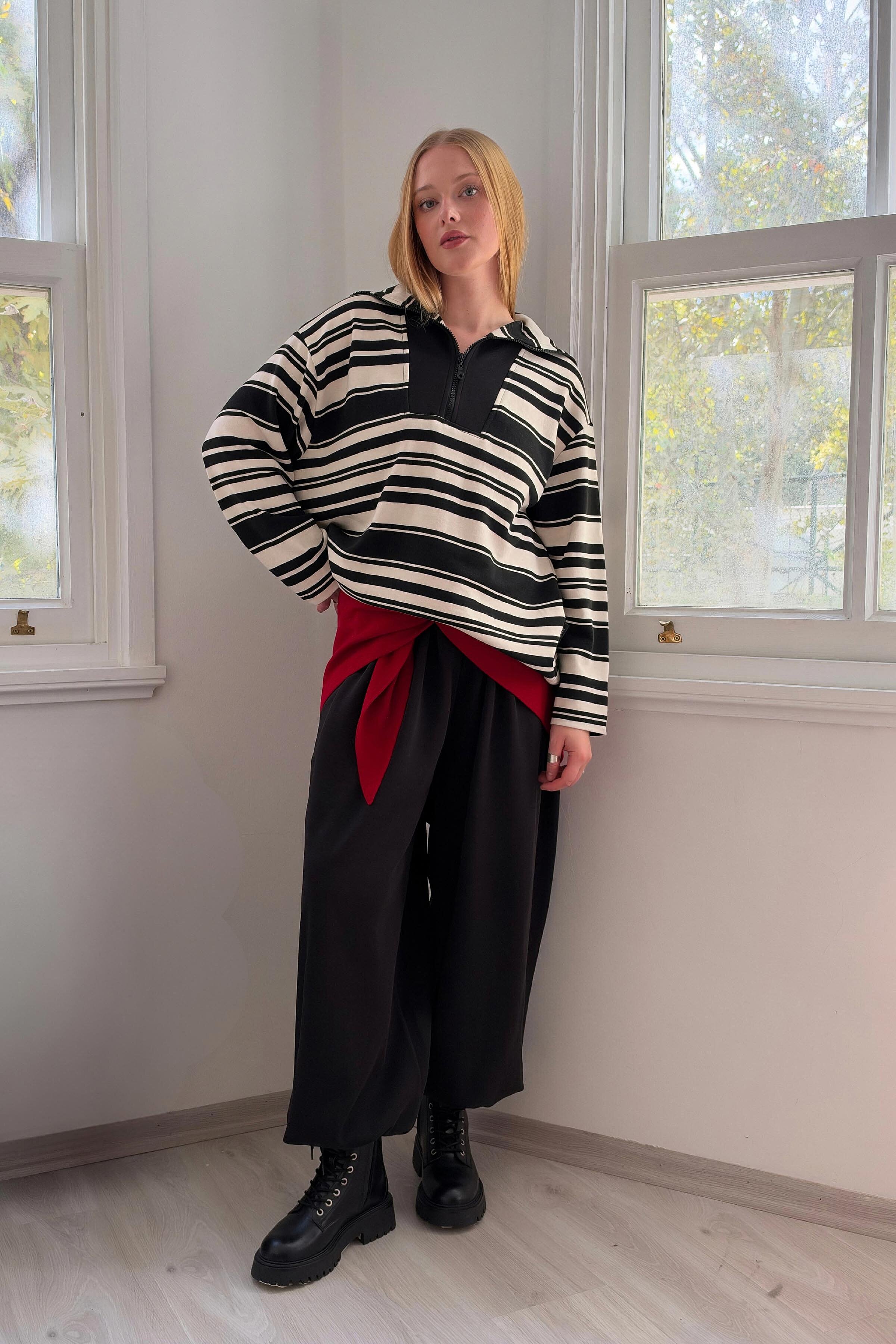 Frame Fermuarlı Çizgili Sweatshirt - 3
