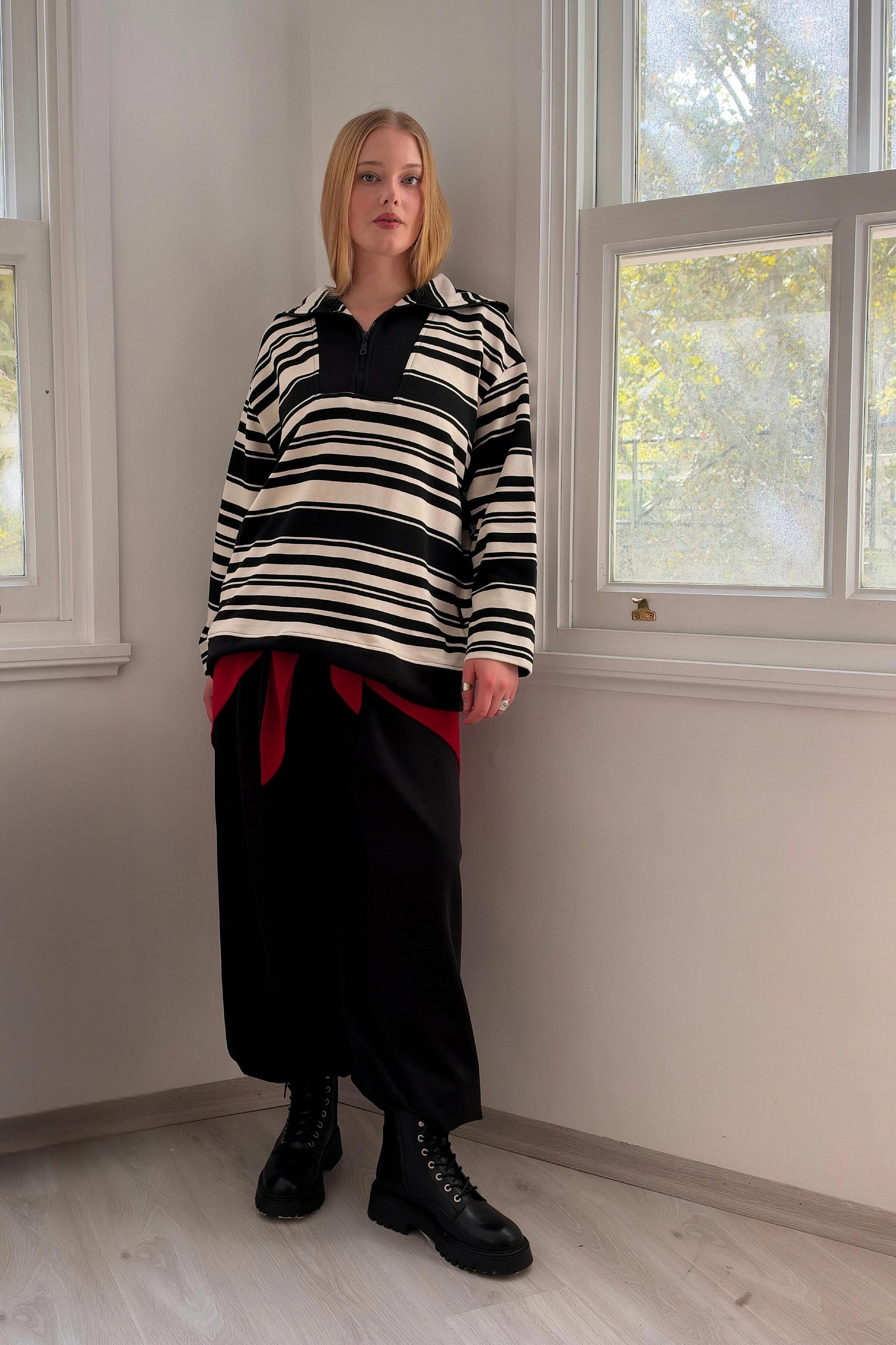 Frame Fermuarlı Çizgili Sweatshirt - 4