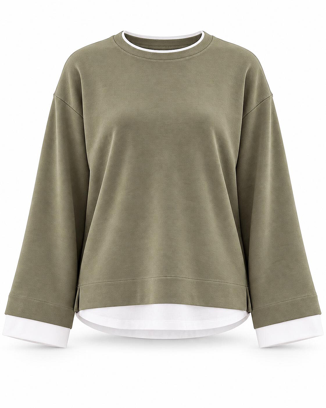 Layer Blok Detaylı Sweatshirt-Haki - 5
