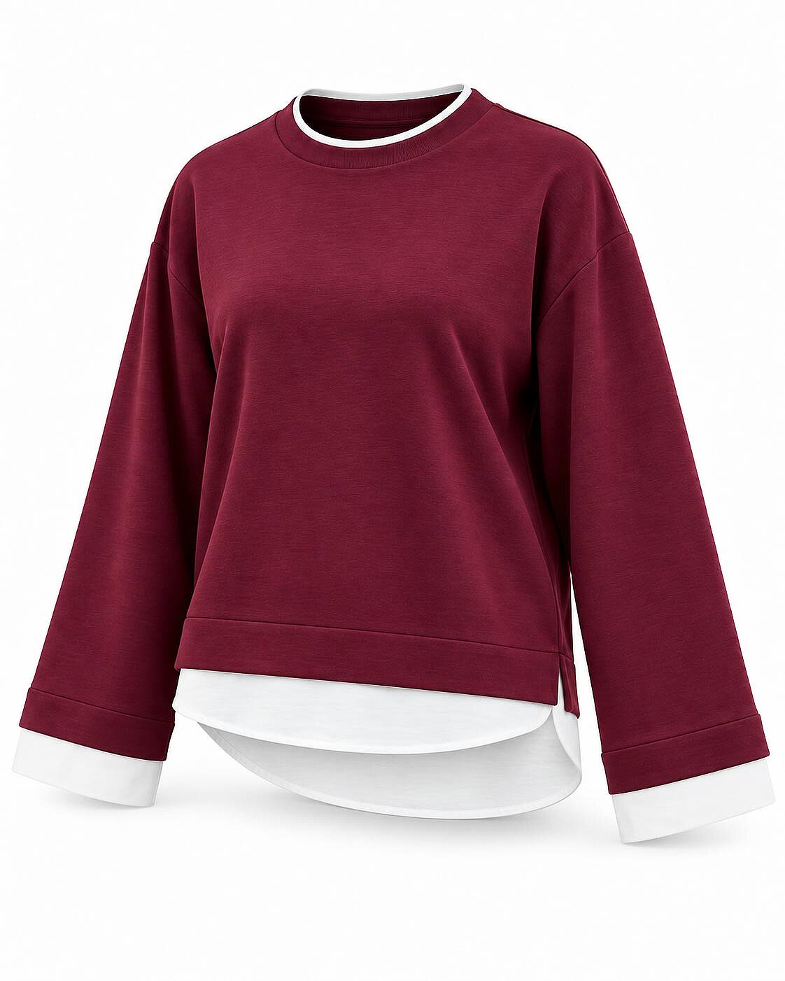 Layer Blok Detaylı Sweatshirt-Bordo - 3