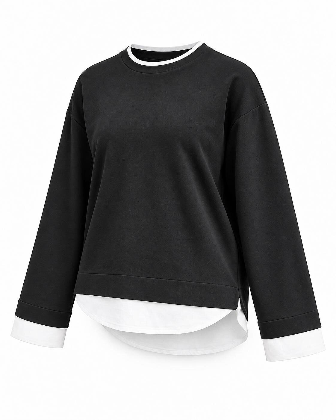 Layer Blok Detaylı Sweatshirt-Siyah - 3