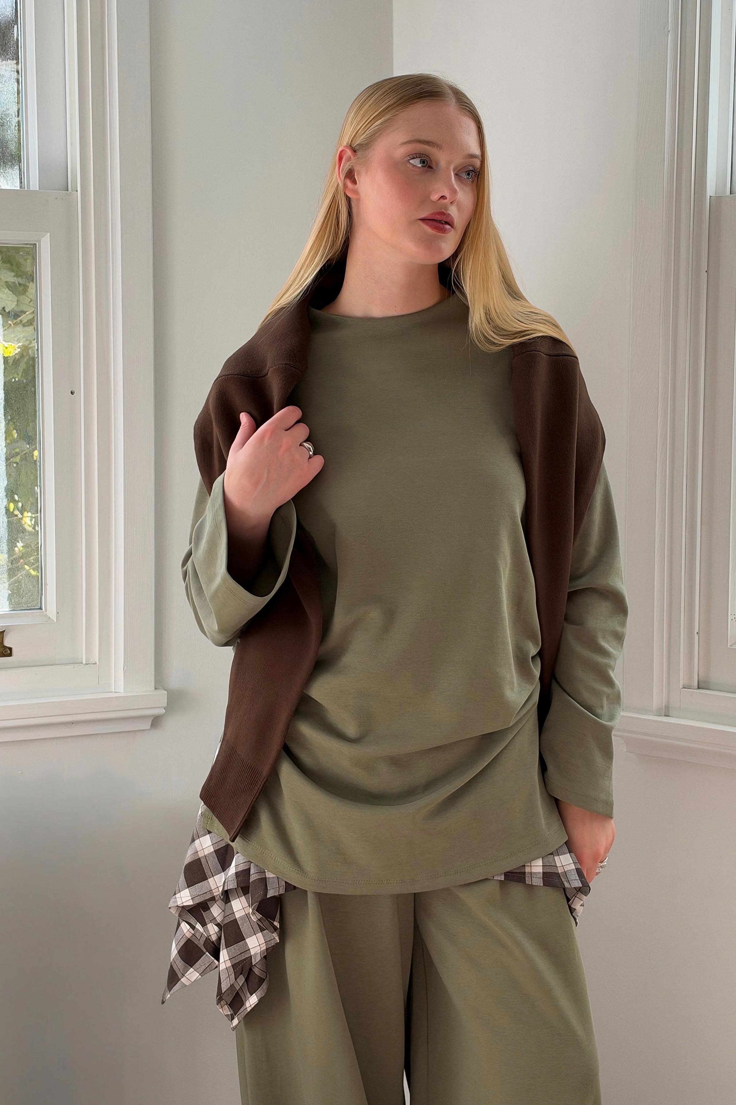Move Ayarlanabilir Dik Yaka Sweatshirt-Haki - 4