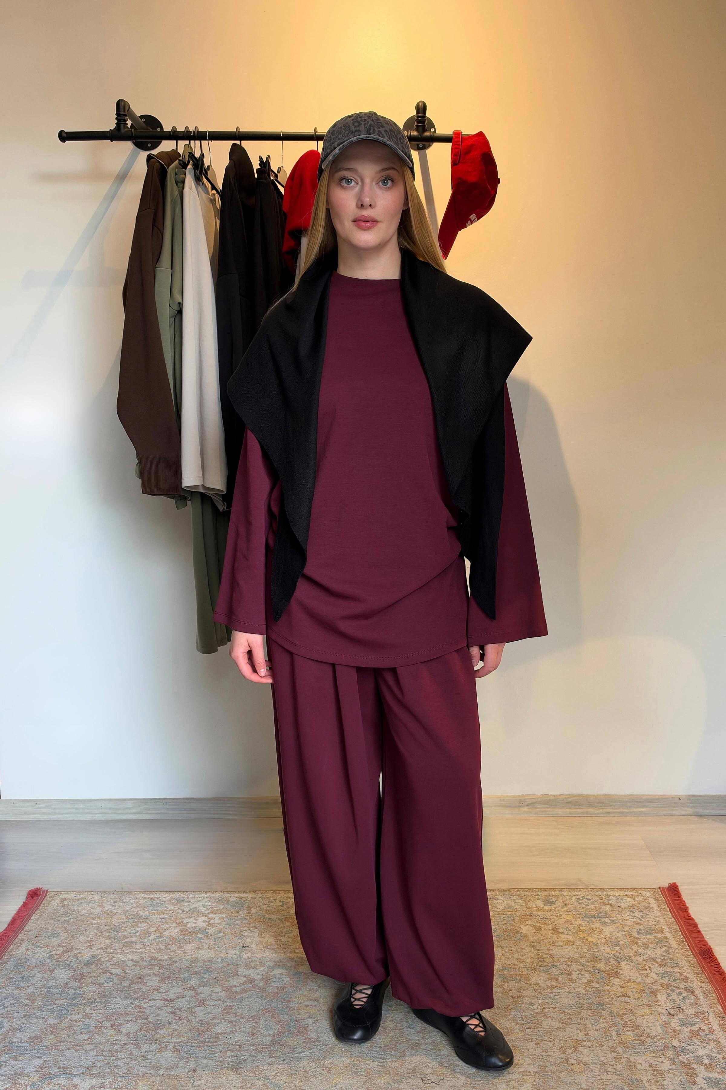 Move Ayarlanabilir Dik Yaka Sweatshirt-Bordo - 2