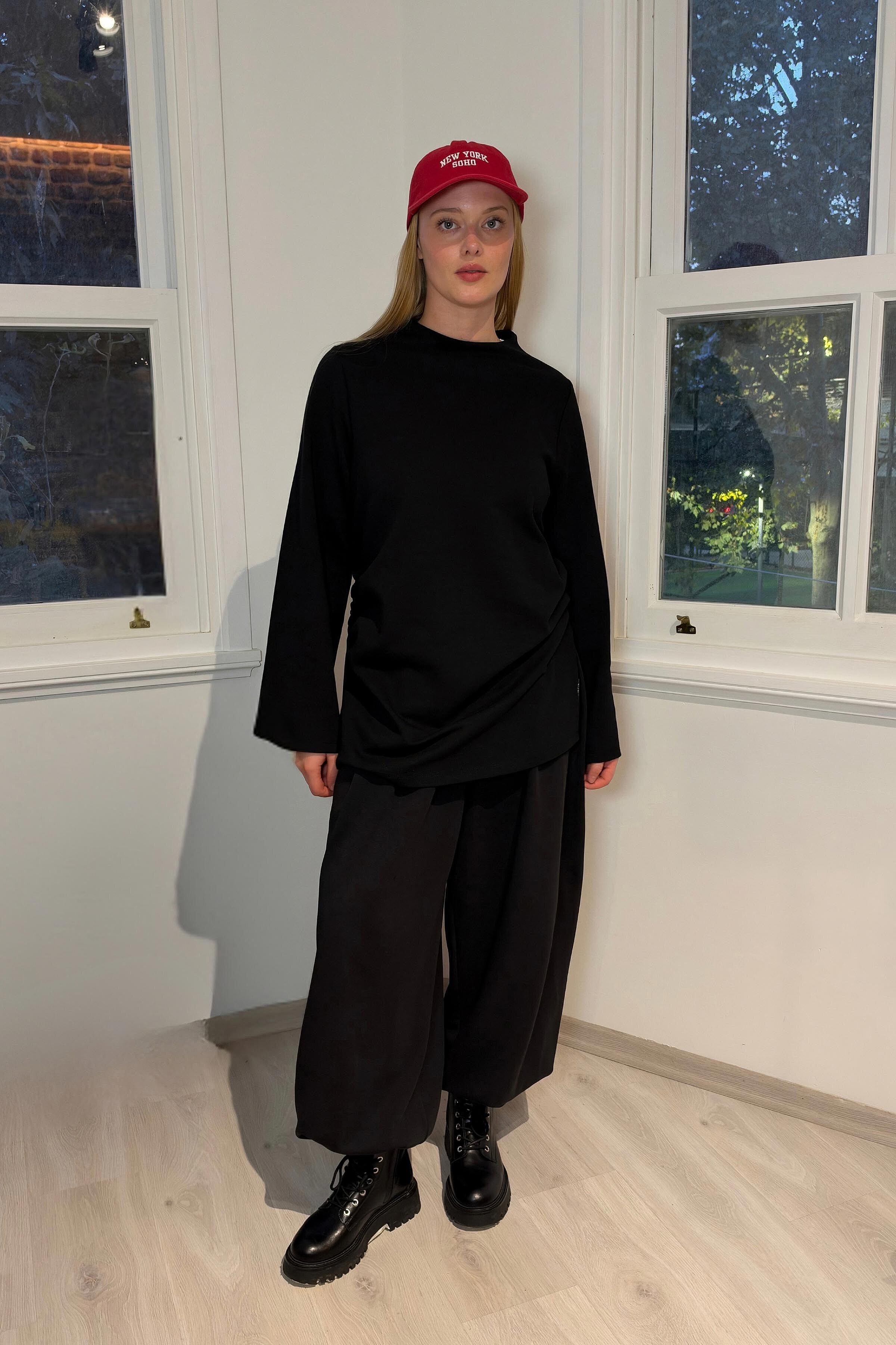 Move Ayarlanabilir Dik Yaka Sweatshirt-Siyah - 2