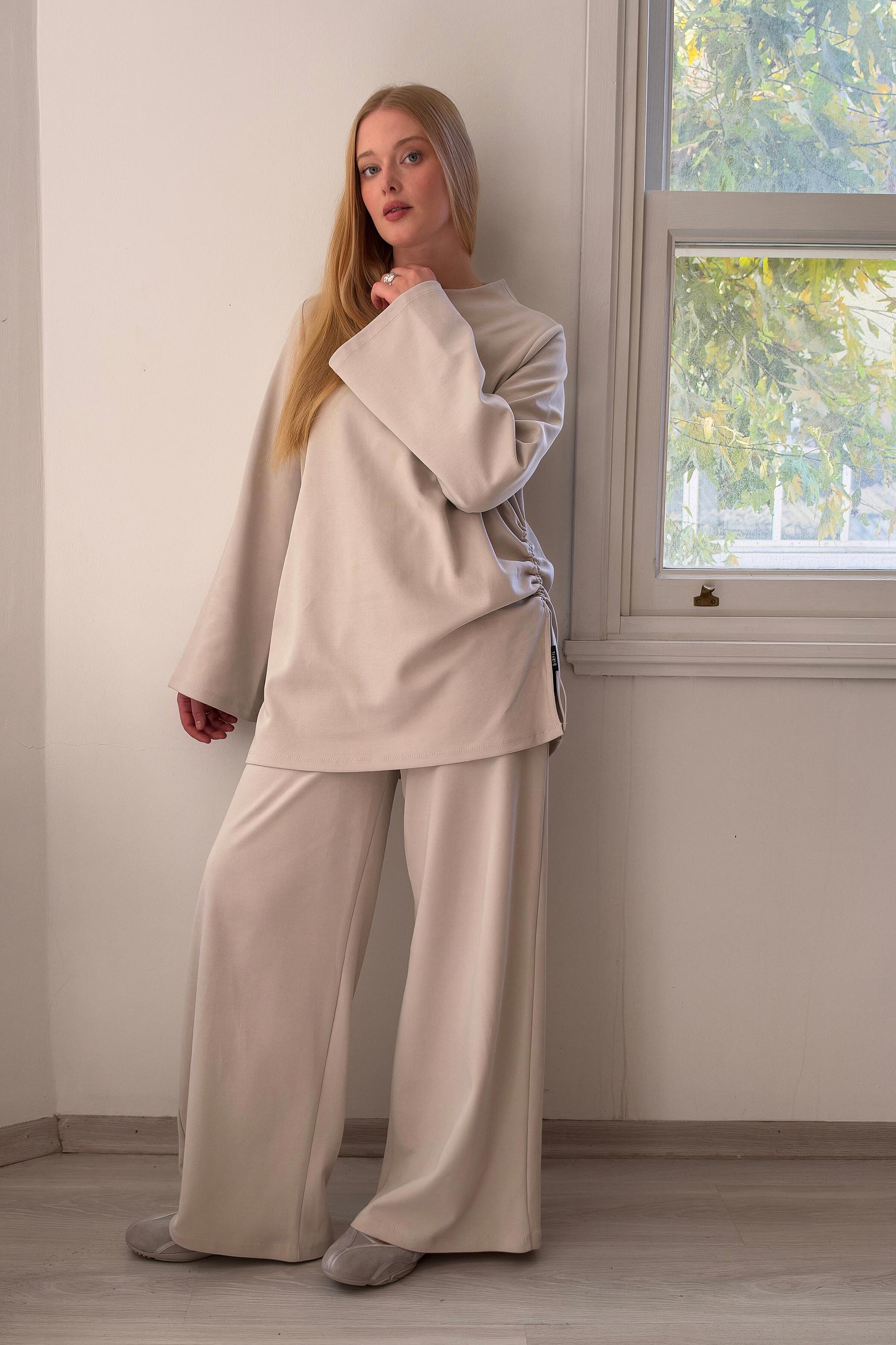 Move Ayarlanabilir Dik Yaka Sweatshirt-Taş - 3