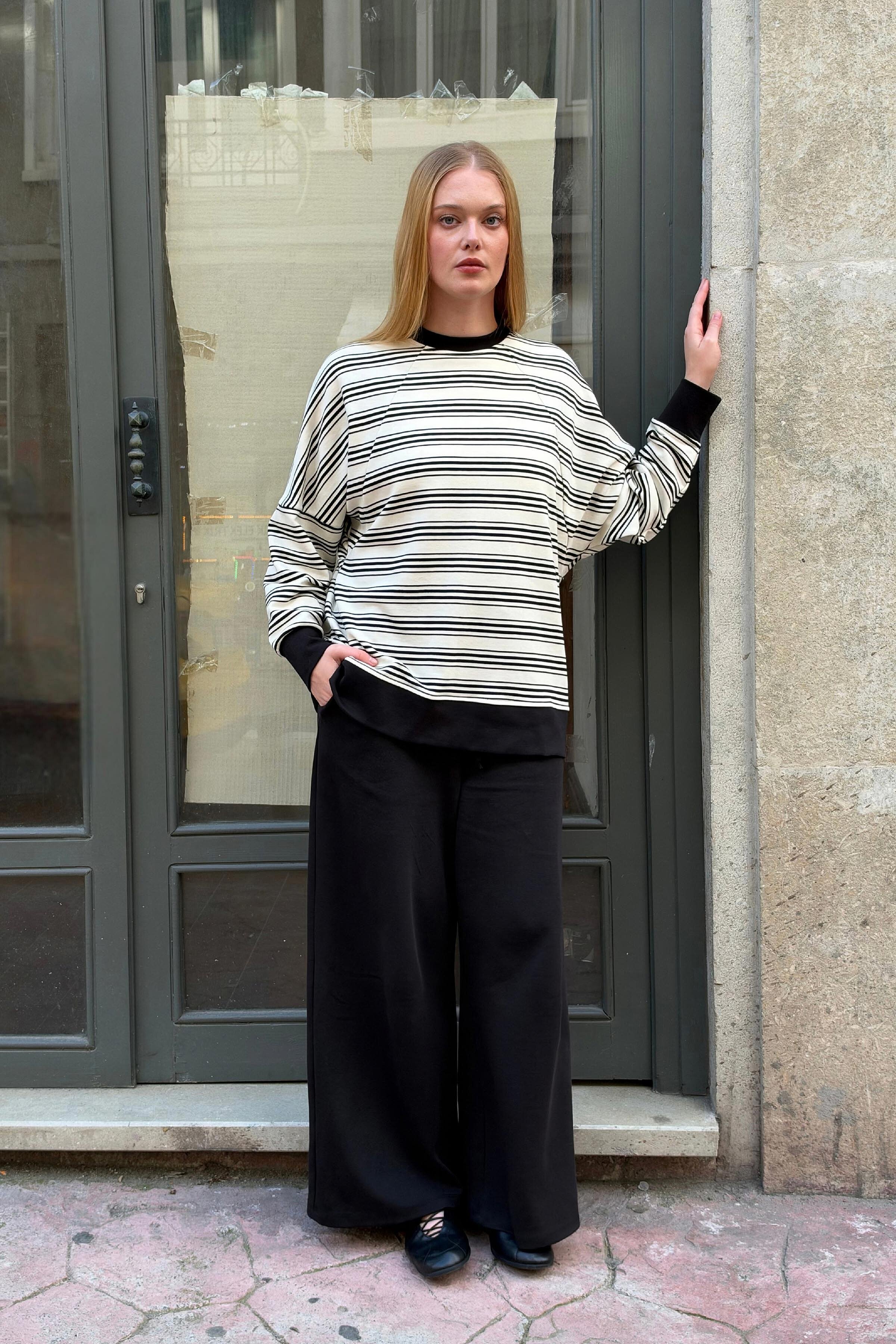 Outline Çizgili Sweatshirt - 2